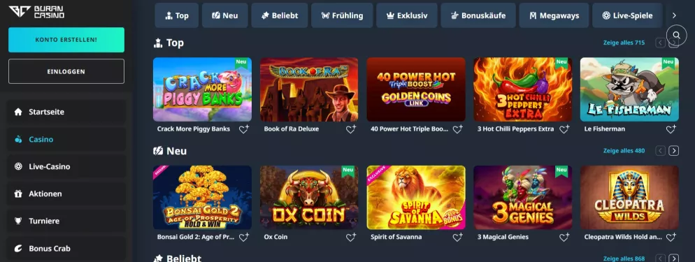 Buran Casino – 100% Bonus bis zu 500€ + 200 Freispiele für neue Spieler in Deutschland